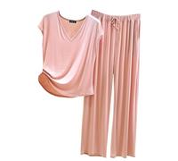 Pijama Mujer Verano Women Secret Conjunto de Pijama para Mujer, 2 Conjuntos a Juego, Top de Manga Corta y Pantalones con Bolsillos Camisones De Mujer Sexy Women Secret Pijama (Pink, XL)