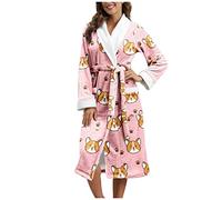 Pijama Navidad Familia Albornoz Alargado para Mujer, cálido, a la, Estampado de Animales, Manga Larga, Solapa, Empalme, Invierno, de baño, Ropa de Pijama Mujer Women Secret Pantalón Pijama (Pink, M)
