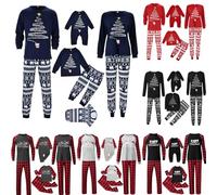 Pijama Navidad Familia Conjunto Pijama Familiar a Juego Pijamas Padres Mamá Niños Bebe Cómodo Sudadera Chándal Suéter 2 Piezas Pantalón Raya y Top de Manga Larga papá Pijamas Navidad Familia 02