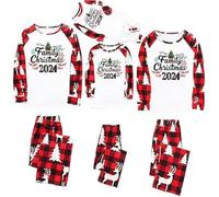 Pijama Navidad Familia Conjunto Pijama Familiar a Juego Pijamas Padres Mamá Niños Bebe Cómodo Sudadera Chándal Suéter 2 Piezas Pantalón Raya y Top de Manga Larga papá Pijamas Navidad Familia 03