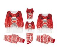 Pijama Navidad Familia Conjunto Pijama Familiar a Juego Pijamas Padres Mamá Niños Bebe Cómodo Sudadera Chándal Suéter 2 Piezas Pantalón Raya y Top de Manga Larga papá Pijamas Navidad Familia 04