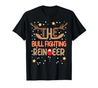 Pijama navideño Divertido de The Bull Fighting Rindeer Family Camiseta gráfica económica, Hombre, Negro, S