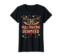 Pijama navideño Divertido de The Bull Fighting Rindeer Family Camiseta gráfica económica, Mujer, Negro, S