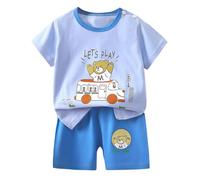 Pijama para Bebés Pequeños Niños,Camiseta y Pantalones Cortos Ropa de Descanso clásica Conjunto Suave Manga Corta Top Pijamas Clásicos Lounwear Niños 1-6 Años
