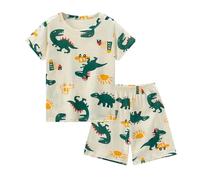 Pijama para Bebés Pequeños Niños Infantiles Imprimir Conjunto Pijamas Ropa de Dormir Suave con Bolsillo Manga Corta y Pantalones Cortos Color Liso, cómodo Clásicos Lounwear 2 a 11 años