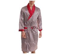 Pijama para Hombre, Bata de baño de Seda de Verano, Conjunto de Bata de baño de Seda Fina de Hielo Talla Grande (Rojo, L)