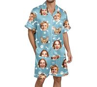 Pijama para Hombre, Conjunto de Ropa de Dormir de satén de Manga Corta, cómoda, Transpirable y Suave para relajación en Verano (Azul Cielo, XXL)