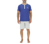 Pijama para Hombre Corto de algodón, Ropa de Dormir para Hombre, Conjunto de Camiseta y Pantalones Cortos, Azul Rey/Gris Claro, XXL