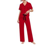 Pijama para mujer, conjunto de algodón del Reino Unido, camisones para dormir, camisones de manga corta, pantalones de noche, ropa de dormir casual, cómoda, ropa de dormir con botones de solapa