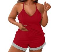 Pijama para mujer, corto, sexy, conjunto de pijama floral, ropa de dormir de tallas grandes, ropa de dormir de 2 piezas, cuello en V, sin mangas, top y pantalones cortos, cómodo y suave, ropa de
