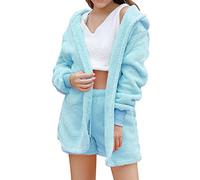 Pijama para mujer de 3 piezas, conjunto de pijama de franela de forro polar cálido para casa, cami, camiseta sin vientre, pantalones cortos de cintura alta + abrigo de manga larga, ropa de invierno