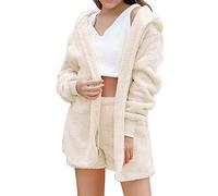 Pijama para mujer de 3 piezas, conjunto de pijama de franela de forro polar cálido para casa, cami, camiseta sin vientre, pantalones cortos de cintura alta + abrigo de manga larga, ropa de invierno