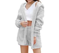 Pijama para mujer de 3 piezas, conjunto de pijama de franela de forro polar cálido para casa, cami, camiseta sin vientre, pantalones cortos de cintura alta + abrigo de manga larga, ropa de invierno