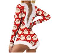 Pijama para mujer, mono de Navidad, monopieza, para mujer, invierno, ajustado, sexy, de una pieza, mono corto, cálido, ropa de noche, traje de cuerpo, pijama completo, Z-rot, S