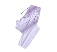 Pijama para mujer, pantalones cortos, brazos largos, cintura elástica, para uso diario, pantalones higiénicos para correr, pantalones anchos, morado, 3XL