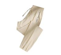 Pijama para mujer, pantalones cortos, brazos largos, cintura elástica, para uso diario, pantalones higiénicos para correr, pantalones anchos, beige, 3XL