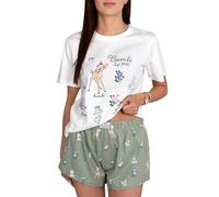 Pijama para mujer, pijama de dos piezas para el verano, manga corta (Stitch, Hello Kitty, Marie, Bambi, Lion King, Minnie, Mickey) 100% algodón (FR/ES, Letras, M, Regular, Regular, Bambi Thumper)