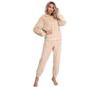 Pijama para mujer, pijama de forro polar para mujer, pantalones y parte superior para invierno albaricoque S