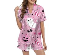 Pijama para mujer, pijama para mujer, conjunto de pijama corto, de dos piezas, conjunto de ropa de dormir con botones, cuello vuelto, ropa de salón, camiseta de manga corta y pantalones de pijama,