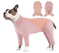 Pijama para perro contra el pelo de perro, pijama suave para perros con 4 patas, mono de piernas largas para sofá y cama, ropa cálida para perros de invierno con protección abdominal, rayas rosas 2XL