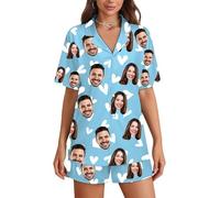 Pijama Personalizado a Juego para Pareja con Foto de Cara Graciosa Pijama Personalizado de Manga Corta de Gran tamaño para Mujer Hombre