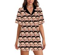 Pijama Personalizado a Juego para Pareja con Foto de Cara Graciosa Pijama Personalizado de Manga Corta de Gran tamaño para Mujer Hombre