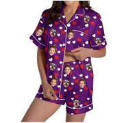 Pijama personalizado de manga corta para mujer, pijama personalizado con foto de cara, crea tus propios pijamas, conjuntos cortos, ropa de dormir para festival, ropa de descanso para el día de San