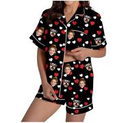 Pijama personalizado de manga corta para mujer, pijama personalizado con foto de cara, crea tus propios pijamas, conjuntos cortos, ropa de dormir para festival, ropa de descanso para el día de San