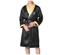 Pijama Personalizado Hombre,Albornoz De Seda De Verano para Hombre, Bata De BañO De Verano para Hombre, Pijama De Seda Fina De Hielo, Ropa De Casa De Talla Grande (Black, XL)