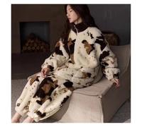 Pijama Polar Mujer Conjunto de pijama forro polar coral grueso for mujer, ropa estar por casa, dormir invierno, traje franela holgado e informal, prendas vestir exteriores(1XL)