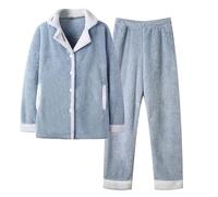 Pijama Polar Mujer Ofertas,Pijama Mujer Invierno Felpa Conjunto de Camiseta Manga Larga de Solapa y Pantalon Largo Espesado y Cálido Ropa Casa Suave y Cómodo Ropa de Dormir Pijamas Coralina Mujer