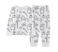 Pijama Polar Niña, Pijamas Invierno Niña, Conjunto de DIY Navidad para Niños Diario Elástico Loungewear Hogar Casual para 2-10A