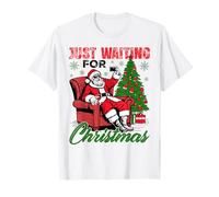 Pijama Retro con Texto en inglés Just Waiting For Christmas Camiseta