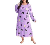 Pijama térmico de invierno para mujer, cómodo, camisones para mujer, talla | Camisones largos de algodón de manga larga, conjuntos de ropa de descanso, camiseta de gran tamaño, camisón de algodón