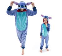 Pijama Unisex para Adultos, de Franela, para Cosplay, de una Pieza, Disfraz de Halloween, Ropa de Dormir para el hogar, Blue Stitch, 13-14 Years