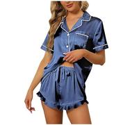 Pijama Verano Saten Mujer Conjunto de Pijama de Seda para Mujer, Pantalones y Top, Conjuntos de Verano, Pijamas con Botones de satén, cómodos 2 Conjuntos Camisones De Mujer Sexy Women Secret Pijama