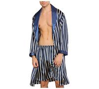 Pijamas - Bata de baño de Seda para Hombre, para Verano, Conjunto de Bata de baño de Seda Fina de Hielo de Talla Grande (Azul Oscuro, XL)