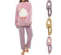 Pijamas Cálidos de Forro Polar para Mujer Conjuntos Pijamas de Forro Polar para Mujeres Conjuntos de Manga Larga Invierno Pijamas Cálidos Engrosados de Felpa Ropa de Estar por Casa Conjunto de 2