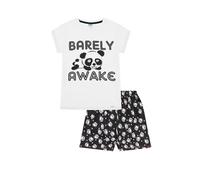 Pijamas cortos con diseño de panda y texto en inglés "Barely Awake", en blanco y negro, para niñas de 9 a 16 años Blanco blanco 13 años