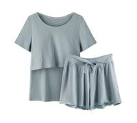 Pijamas de algodón para niños, ropa de dormir de manga para lactancia, camiseta y conjunto de camiseta para bebé, pantalones cortos, bata de maternidad para dormir, verde, M
