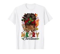 Pijamas de Feliz Navidad con moño desordenado para niñas y Mujeres Navidad Camiseta