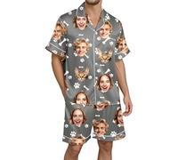 Pijamas de Hombre - Conjunto de de Satén para de Manga Corta Cómodo Transpirable Y Suave Ideal para Relajarse En Verano (Grey L)