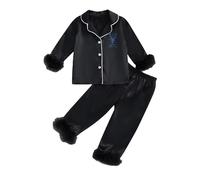 Pijamas de Manga Larga con Cuello de Solapa Abierto para niños Estilo Familiar en y Uso Diario sin restricciones de Talla ni Color (Black, 6-7 Years) #52