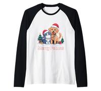 Pijamas de Navidad para Gatos y Perros a Juego para la Familia Merry Petmas Camiseta Manga Raglan