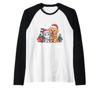 Pijamas de Navidad para Gatos y Perros a Juego para la Familia Merry Petmas Camiseta Manga Raglan