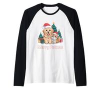 Pijamas de Navidad para Gatos y Perros a Juego para la Familia Merry Petmas Camiseta Manga Raglan