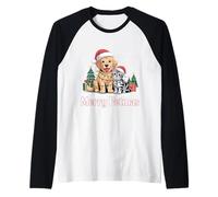 Pijamas de Navidad para Gatos y Perros a Juego para la Familia Merry Petmas Camiseta Manga Raglan