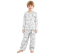 Pijamas De Navidad Para Niños - Conjunto De Pijama De Navidad Ropa Relajante Con Patrones De Navidad Camisa De Manga Larga Y Pantalones Elásticos Ropa De Dormir Cálido Para Invierno De 3 A 12 Años
