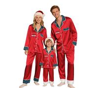 Pijamas De Navidad Para Parejas, Pijama Navidad Familia Natal Pijamas a Conjunto de Seda de Satén Loungewear Christmas Manga Largos Estampada Ropa De Dormir Camiseta Y Pantalones para Hombre Mujer