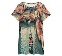 Pijamas De Verano para Mujer - Ciudad Costera Pijama Elegante De Manga Corta Vestido De Algodón Suave para Estar En Casa Estilo Vintage. S